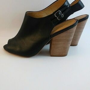 Splendid Black Leather Peep Toe Slingback Back Dress Shoes Size 8.5 Block Heels